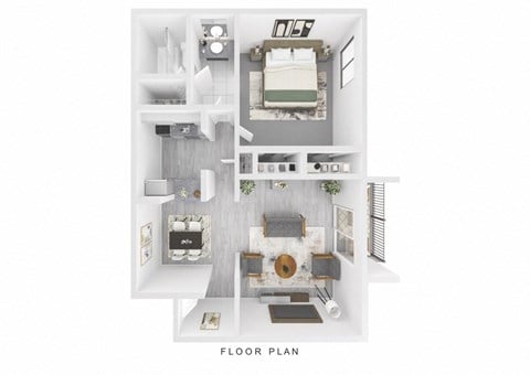 Floor plan for 1 bed, 1 bath, 750 sqft